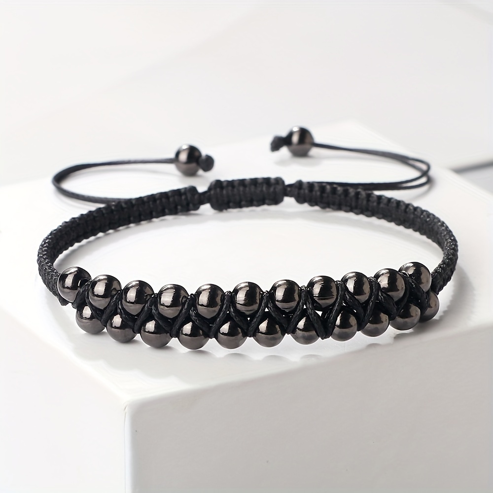 Adjustable Copper Bead Men's Bracelet with Double Row Weaving